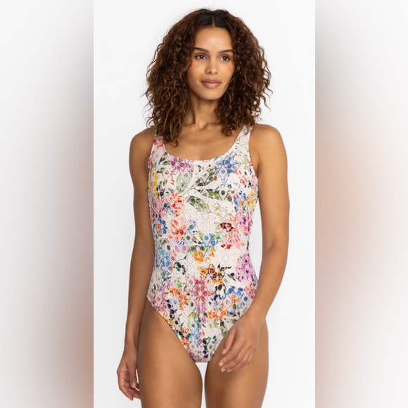 Johnny Was Floral NEON JUNGLE EYELET ONE PIECE Swimwear - Multicolor. Brand NWT